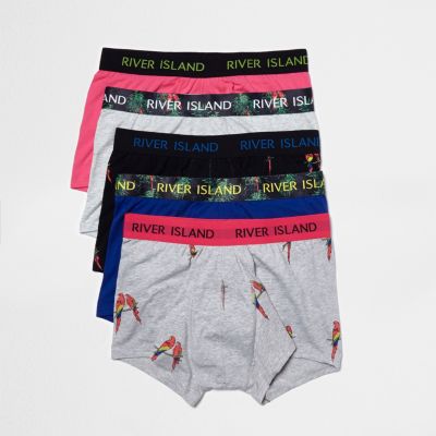 Multi colour parrot print hipster boxers pack